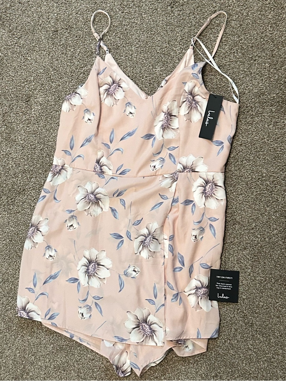 NWT Lulu's Floral Wrap Romper XL Faux Wrap Dress Pink